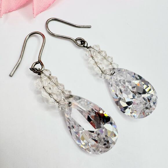 Vintage Jewelry - Vintage Sparkling Crystal Drop Dangle Earrings Beaded Wedding Bridal Pageant